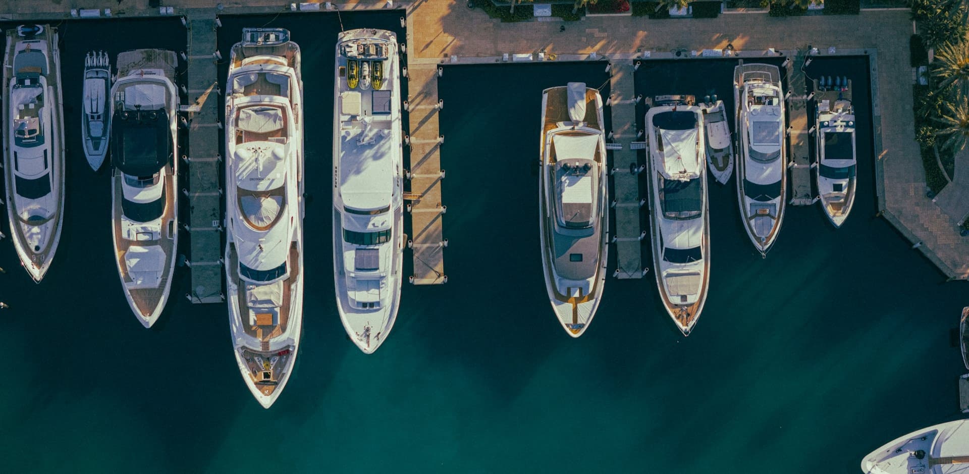 Motor yachts moored in their berths, seen from directly above